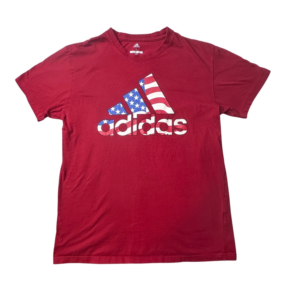 Adidas T-Shirt Mens L Red USA Flag Logo Golf ADVR2001 Short Sleeve Cotton Tee
